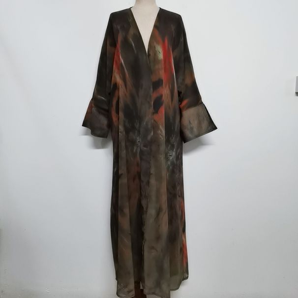 Muslim Dress Women Women's Chiffon Printed Fashion Robe Versatile Ethnic Style Outerwear Polyester Muslim Dress_ecoleips.com