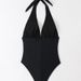 Women’s Sexy One-Piece Swimsuit – Tummy Control & Ruffled V-Neck | Nylon/Spandex Swimwear (Black, Blue, S-XL)_ecoleips.com