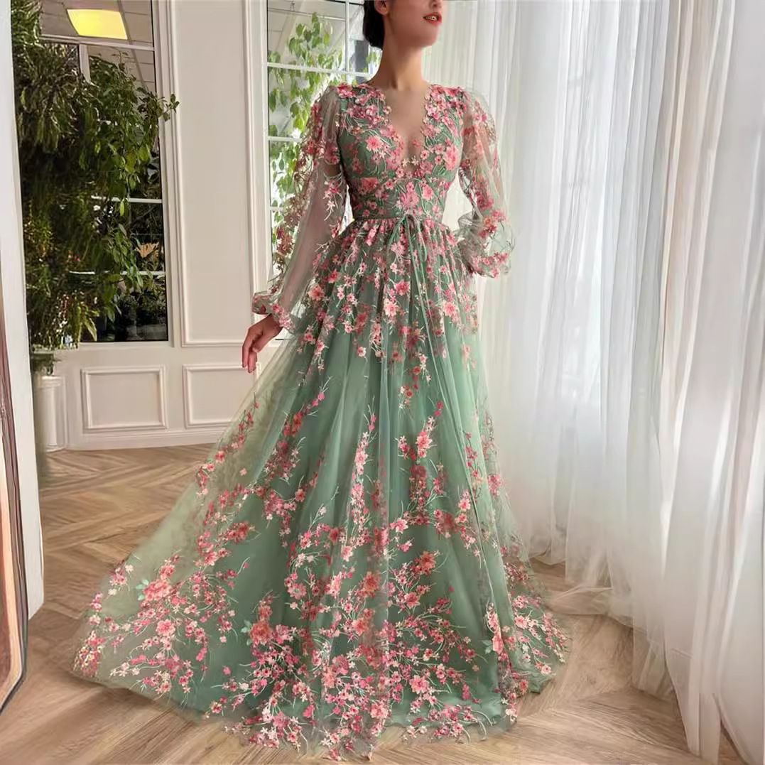 Women’s Clothing Evening Dress 2025 New Slim Long Party Floral Dress_ecoleips.com
