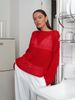 Hollow Knitted Sweater Europe, America 2025 Spring And Summer New Women's Perspective Thin Large Round Neck Horn Sleeve Knitted T-shirt_ecoleips.com