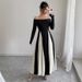 Women's Clothing New Fashion Trend U Neck Splicing Long Skirt Contrast Color Temperament Long Sleeve Dress_ecoleips.com