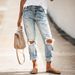 Women's Elastic Washable Jeans Perforated Straight Tube Street Style Denim Pants_ecoleips.com