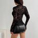 Women's Long Sleeve Rose Lace Shirt Sexy Semi-Transparent Slim Fit Top European American Style Casual Elegant Fashion Blouse for Summer_ecoleips.com