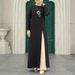 Muslim Women's Clothing Set Ice Silk Wrinkle Long Sleeve High Slit Hem Solid Color Elegant Robe Modern Style_ecoleips.com