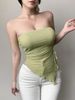 Sexy Ribbed Solid Color Bandeau Top with Tie Waist European And American Style Fashionable And Versatile Sweet Women's Top_ecoleips.com