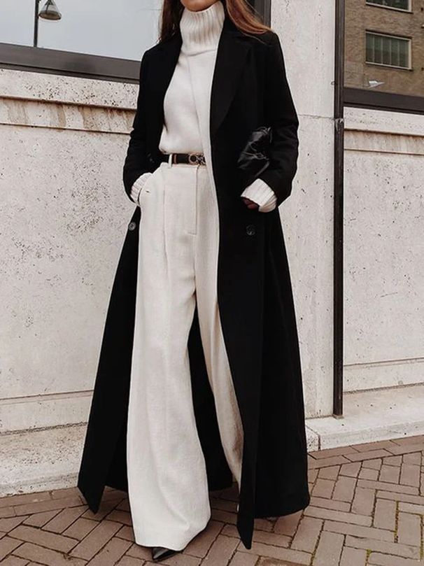 Womens Winter Solid Color Long Warm Woolen Dress Coat Casual Multiple Color Options Thick Wool Blend Overcoat_ecoleips.com