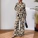 Women's Fashion Printed Two Piece Set Casual Shirt And Wide Leg Pants Spring/Autumn Full Length Polyester Clothing_ecoleips.com
