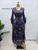 Women's V-Neck Slimming Dress Pleated Waist Long Sleeve Printed Style For Vacation Long Skirt_ecoleips.com