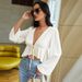 Voya Women's Clothing 2026 Spring/summer New International Station Hot Selling Sexy Strap Cardigan T-shirt Short V-neck Loose Long Sleeved Top_ecoleips.com