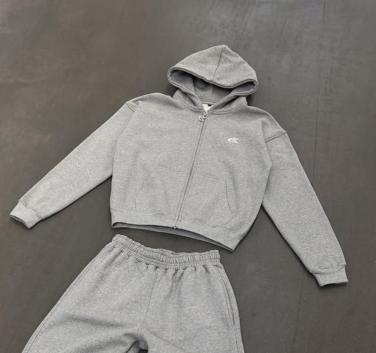 Streetwear Zip-Up Hoodie & Pants Set – Printed Unisex Tracksuit (S-XXXL, Gray/Blue) – Slim Fit Pullover With Matching Joggers_ecoleips.com