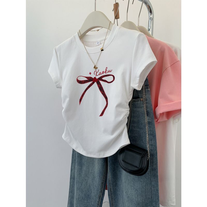 Women's Slim Fit T-Shirt Short Sleeve round Neck Elegant Design Straight Shoulder Summer Top 2026 New Arrival_ecoleips.com