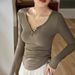2025 #High Quality # Modal Cotton Button Half Open Collar T-Shirt For Women's Long Sleeve 2025 Autumn New Collection Interior_ecoleips.com