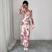 Women's Elegant Tie Dye Print Mesh Design Dress FashionableStyle Foreign Trade_ecoleips.com