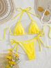 Solid Color Two Piece Bikini European American Style White With Lace Trim Halter Neck Sexy Swimwear For Women_ecoleips.com