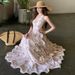 2026 French-style New Holiday Floral Halter Neck Dress For Women, Summer Waist-cinching Slimming Cake Midi Dress, Trendy_ecoleips.com