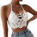 Bohemian Crochet Bikini Top – Sexy Halter Bandeau With Lace-Up Detail For Beach & Pool_ecoleips.com