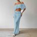 Women's Clothing Two Piece Suit Summer Wrinkled Cloth Solid Color One Shoulder Tube Top High Waist Wide Leg Pants Casual Beach Suit_ecoleips.com