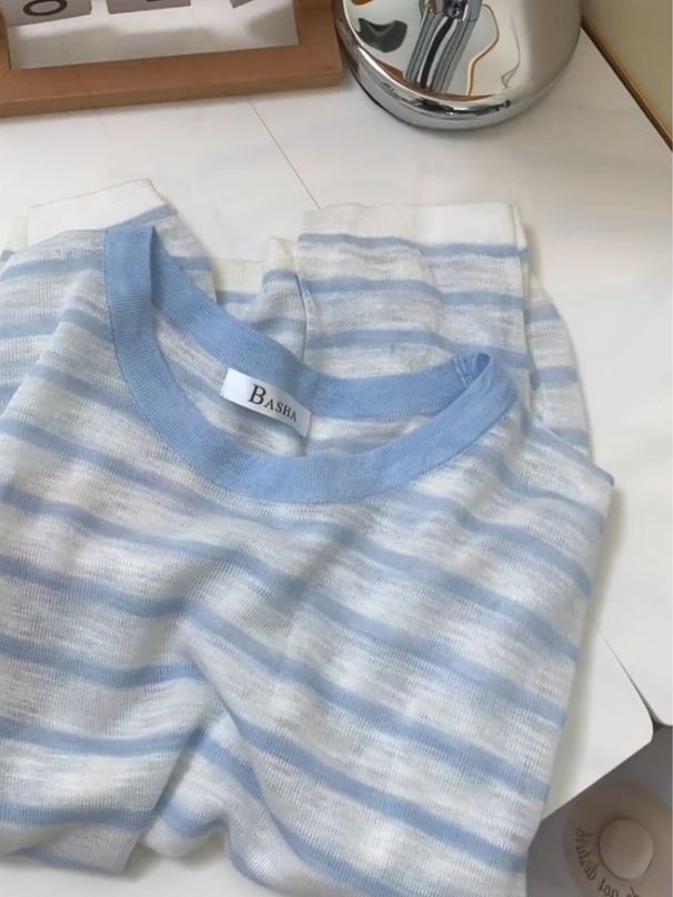 Women's Skin Friendly Breathable Linen Striped Knit T-Shirt Highly Recommended Super Comfortable Flattering Early Spring Sun Protection Top_ecoleips.com