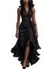 New Style Satin V-neck Sleeveless Ruffled Elegant Dress For Women Summer Fashion Solid Casual Holiday Party Dresses Robe Femme_ecoleips.com