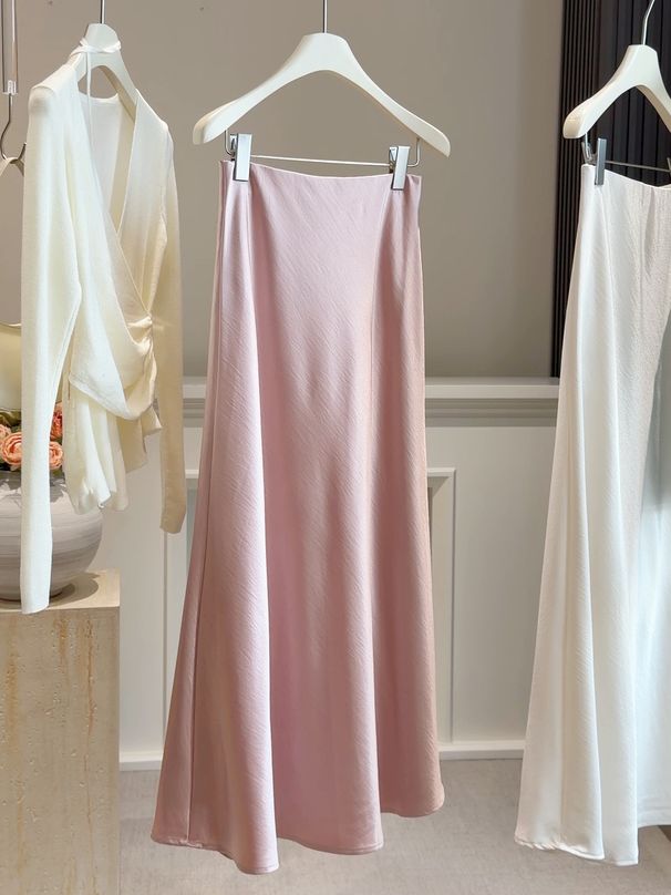 High End Women's Acetate Satin Fishtail Midi Skirt High Waisted Slimming Flowing a Line Bodycon Long Skirt for New Spring 2026_ecoleips.com