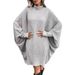Elegant Oversized Batwing Sleeve Dress Long Sleeve Pullover Hoodie Grey Cape Coat For Women_ecoleips.com