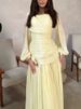 Women's Fashion Draped Design Solid Long Dress 2026 Casual Commute Waist Party Dresses Elegant O-neck Long Sleeve Evening Dress_ecoleips.com