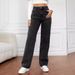 Women's Vintage Washed Denim Jeans, Straight Leg Casual Trousers For Retro Fashion Style, Classic Blue & Black_ecoleips.com