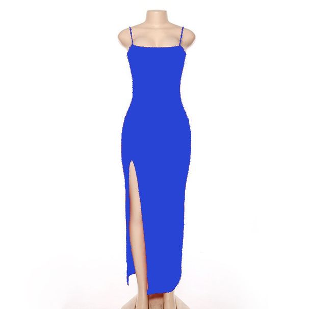 Women's Slim Fit Suspender Dress Waist Cinching Solid Color Slit American European Style 2026 Goddess Style_ecoleips.com