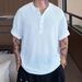 New Relaxed Style Henley Collar Short-sleeve For Men, Slim Fit, Solid Color, Versatile Casual Top, Trendy T-shirt_ecoleips.com
