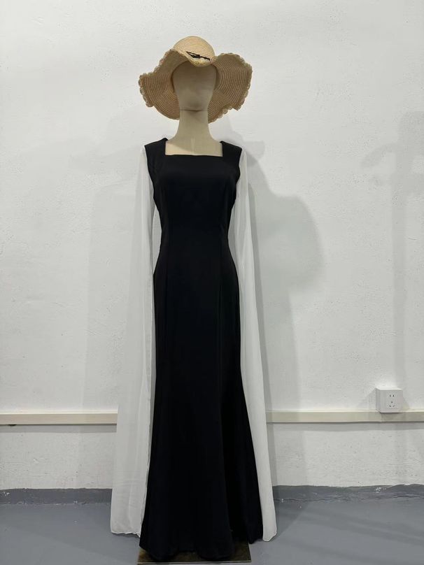 Modest Abaya Dress Women's Batwing Sleeve Dress Hepburn Style Patchwork Slim Waist Elegant Black White Autumn Dress_ecoleips.com