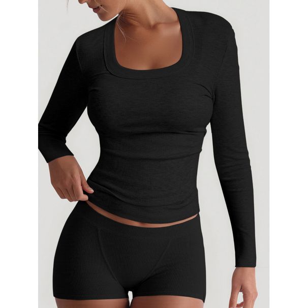 Solid Color Long-Sleeved And High-Elastic Shorts For Sports Yoga, A Crop Top Suit For Slimming And Highlighting The Figu_ecoleips.com