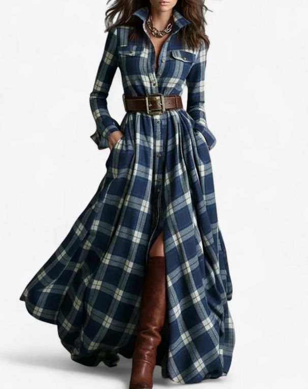 Plaid Long Sleeve Belted Shirt Dress – Single-Breasted & Oversized For Women_ecoleips.com