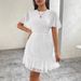 Women's Clothing Short Skirt Polka Dot Ruffle Sleeve Pleated Ladies Dress_ecoleips.com