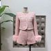Detachable Fox Fur Trim Knit Coat & Shorts Set – Pearl Button Cardigan (Ivory/Pink, S-L)_ecoleips.com