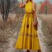 Women's Clothing Summer Halter Neck Tie-Back Maxi Dress – Lace Trim Boho Elegance (Yellow, S-XL)_ecoleips.com