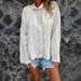 Women's Oversized Embroidered Cotton Blouse – Loose Fit Long Sleeve V-Neck Top For Casual & Office Wear (One Size, White & Beige)_ecoleips.com