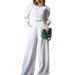 Women's clothing new fashion short long-sleeved tops high-waisted wide-leg pants two-piece set_ecoleips.com