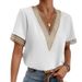 Aria Basics Aria Basics 2024 Women's V-neck Lace Loose Top Commuting Short Sleeve Shirt For Women European And American Style_ecoleips.com