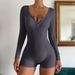 Women's Long Sleeve Shorts Jumpsuit, Solid Color Yoga Romper For Fitness, Dance, And Casual Wear_ecoleips.com