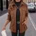 Corduroy Collar Jacket For Women – Slim-Fit Workwear Style Coat With Multiple Pockets (Dark Brown, S/M/L/Xl)_ecoleips.com