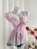 Women's Sweet Fresh Summer Style Bow Tie Pleated Ruffled Camisole Top French Square Waist T-Shirt_ecoleips.com