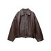 Vintage-Inspired Women's Faux Leather Bomber Jacket - Stylish Spring Casual Coat With Relaxed Fit (Black, Brown)_ecoleips.com
