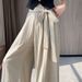 Suitable For All Seasons White Cotton Linen Wide-Leg For Women, Summer Thin High-Waist Loose Draped Straight-Leg Floor-Length Yamamoto Pants_ecoleips.com