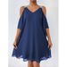 Summer Women's Off-Shoulder Chiffon Dress Solid Color V-Neck Elegant European American Style Stock Photo_ecoleips.com