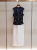 Women's Clothing Elegant Inspired Women's Dress French Style Slightly Pleated Long A-Line Round Neck Belted Vest Two Piece_ecoleips.com
