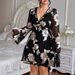 Elegant Plus-Size Evening Dress V-Neck Long Sleeve Floral Embroidered Gown, Sexy High-Waist Formal Dress For Parties & Special Occasions_ecoleips.com