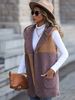 Women's hooded sleeveless color matching pocket no button mid-length cardigan fleece coat_ecoleips.com