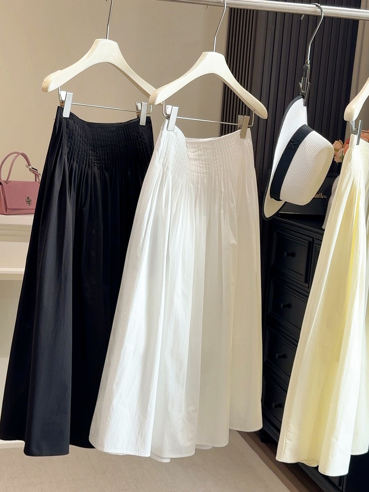 Women's High End Waist Cinching A-Line Pleated Midi Skirt New Spring 2026 Design mid Length Flared Skirt_ecoleips.com