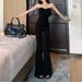 Women's Strapless Black Vest And Trousers Two Piece Set Spicy Fishbone Design Spring Casual Floor Length Pants for Mature Women_ecoleips.com