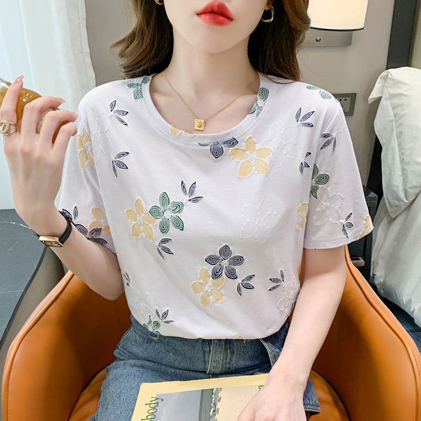 New White T-shirt Women's Short-sleeved Crew Neck Loose Large Size Thin T-shirt Bottoming Shirt Versatile Top_ecoleips.com